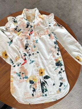 Anthropologie Pilcro White Floral Ruffle Button-Up mini dress